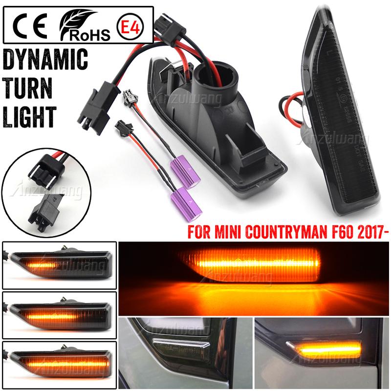 Fit For Mini Countryman F60 2017- Smoked Dynamic Sequential LED Side Marker Light Flowing Turn Signal Lamp 2Pcs