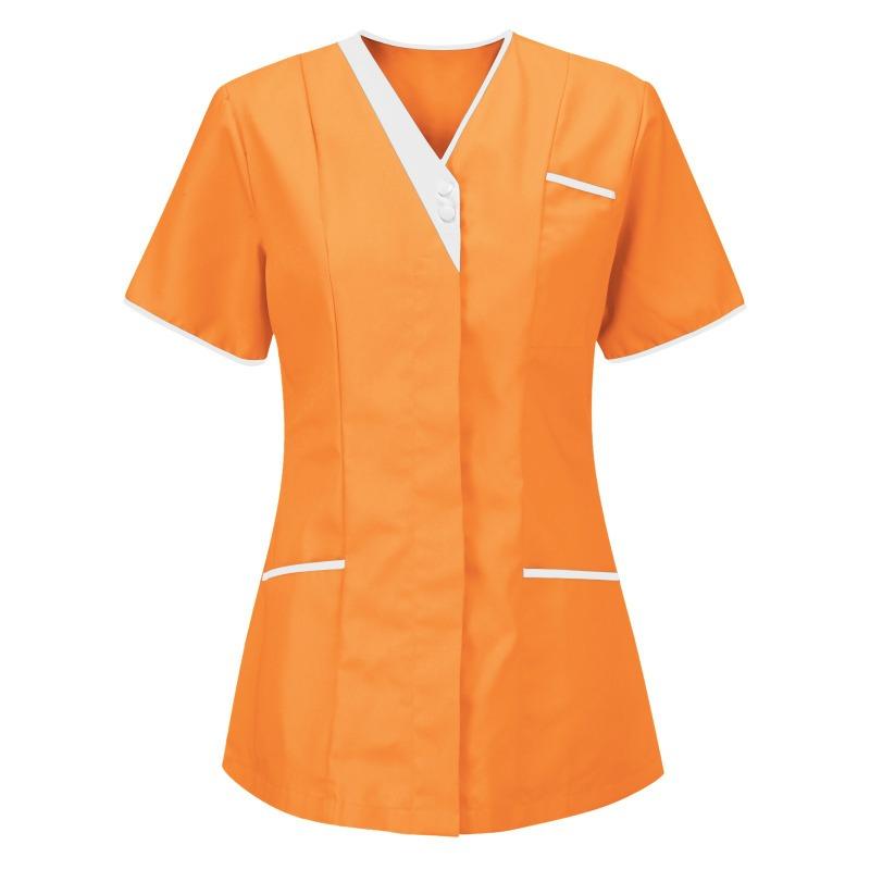 Women Solid Color Short-Sleeve V-neck Top Nurse Work Uniform Pocket Top