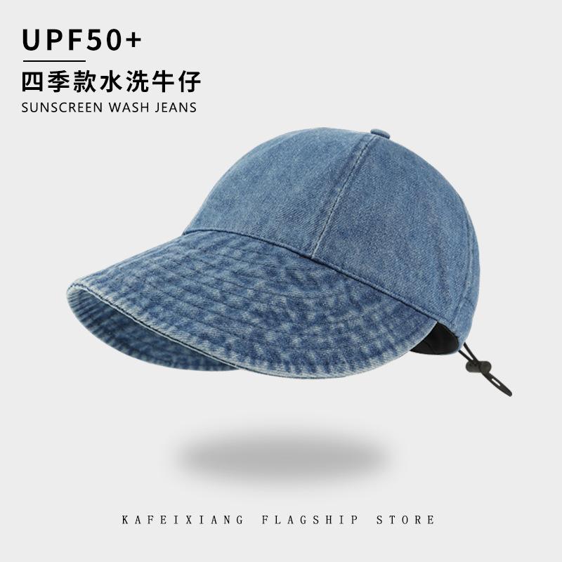 

Джинсовая панама женская весна и осень большой окружности головы однотонная кепка, закрывающая лицо, показывающая маленькое лицо One Size