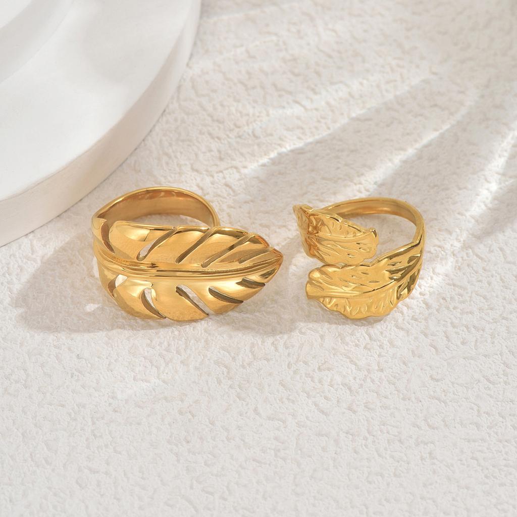 Wind Ladies Ring Set 18k Electroplating Leaf Design Opening Adjustment Ring Versatile Jewelry Women