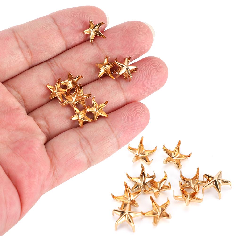 200Pcs Star Rivets 5‑Pointed Star Claw Nails DIY Bags Hats Decoration Accessories 10MMGold