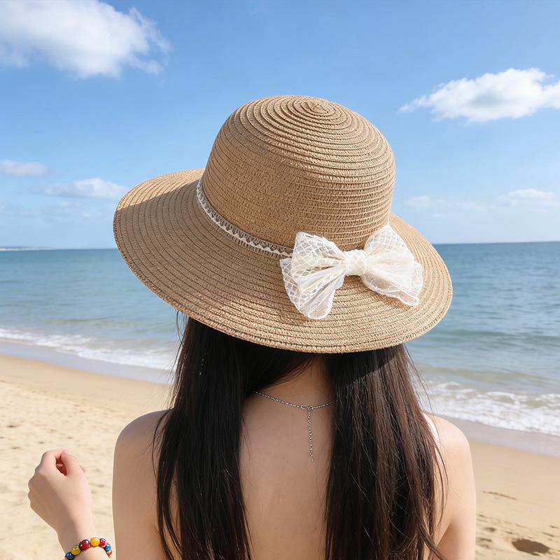Straw Hat Female Lace Wave Summer Sun Protection Sunshade Seaside Travel Beach Hat