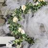 A84E-4 Pack Eucalyptus Garland With Champagne Rose, Greenery Garland Bulk Artificial Silk Floral Eucalyptus Leaves Vines(A)