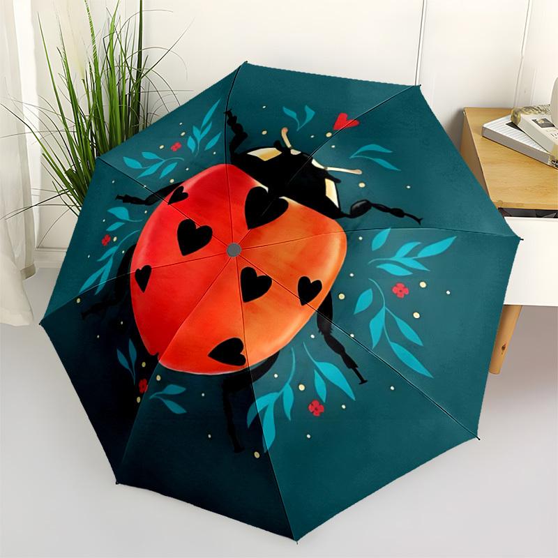 

1pc Ladybug Heart Automatic Opening/Closing Umbrella with Operation & Windproof Canopy yy260311010