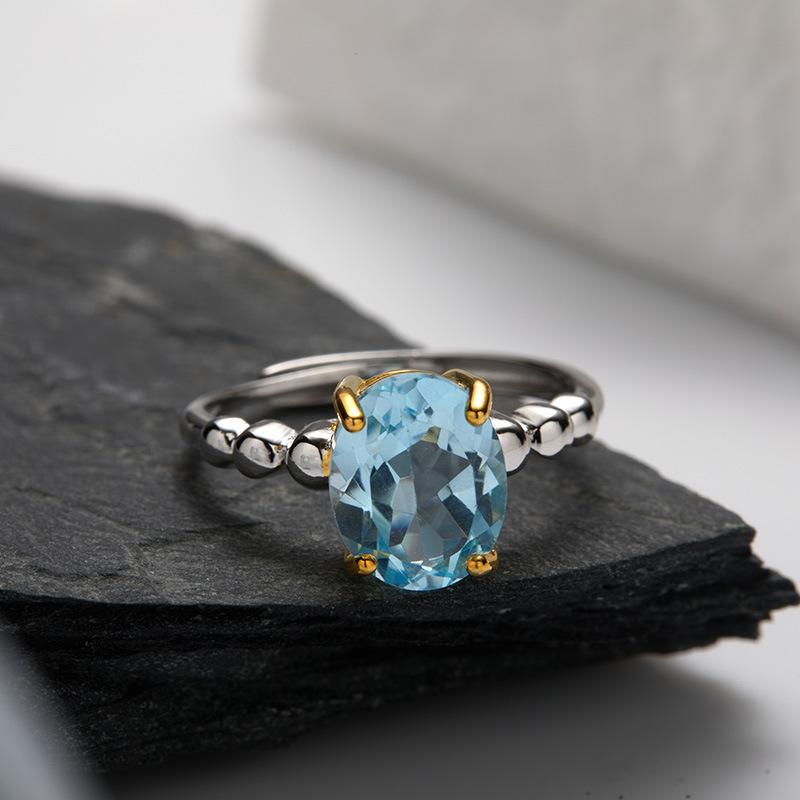 S925 Sterling Silver Natural Citrine Amethyst Topaz Color Treasure Ring Women'S Earrings Jewelry