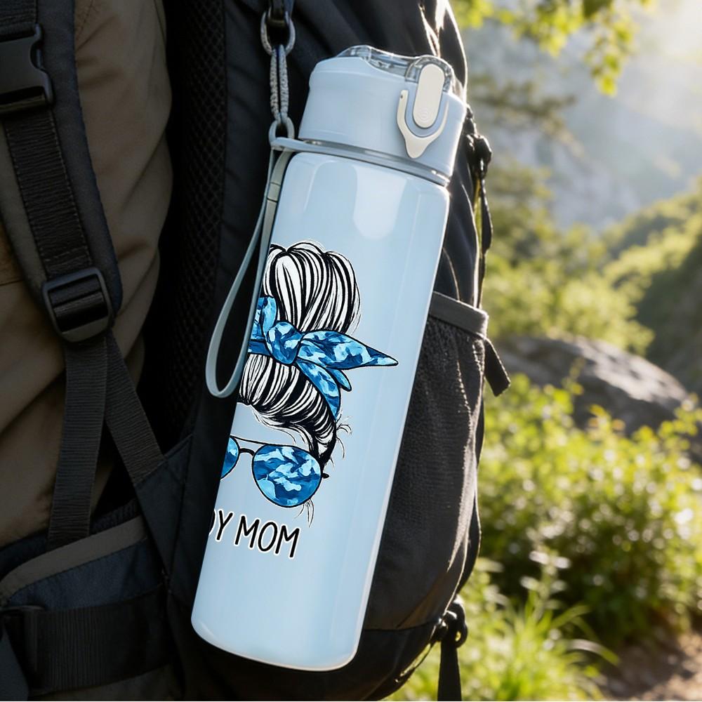 1PC Boy Mom Brave Heart Quote Print 750ml Color Plastic Sports Water Bottle Leakproof Flip Straw Lid Suitable for Sports Office Home Use