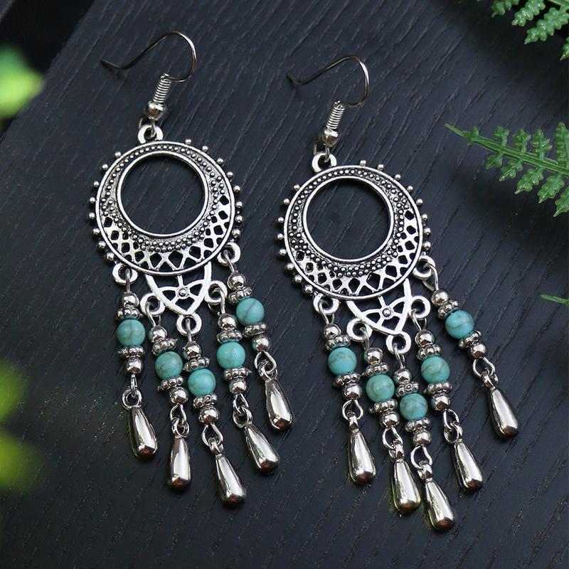 53 Styles Bohemian Vintage Tibetan Silver Geometric Drop Earrings For Women Ethnic Blue Stone Tassel Dangle Earrings Jewelry