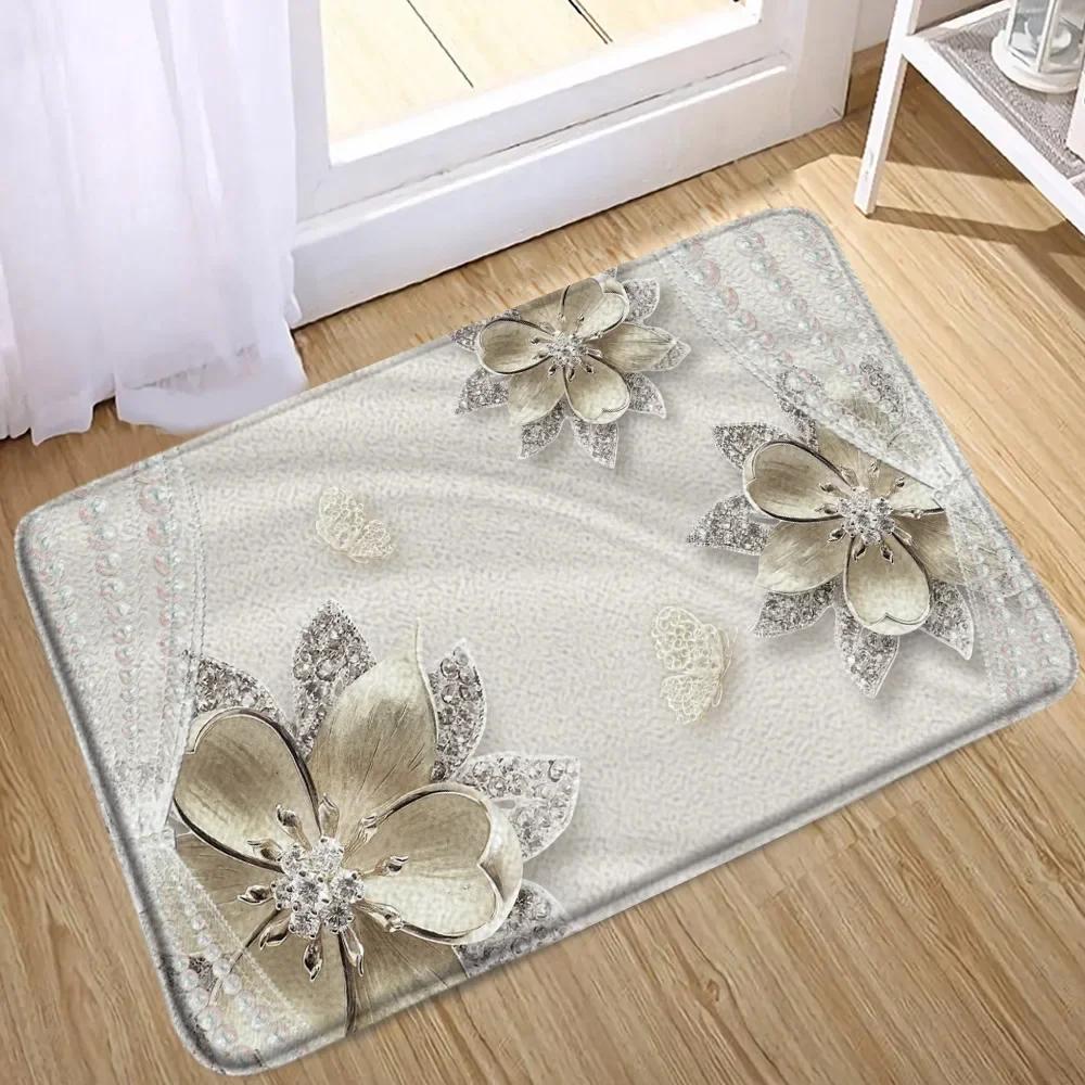 Elegant Bouquet Of Fantastic White Flowers 3D Style Shower Curtain Bathroom Curtain With Bath Rug Carpet Set Floral Home Decor