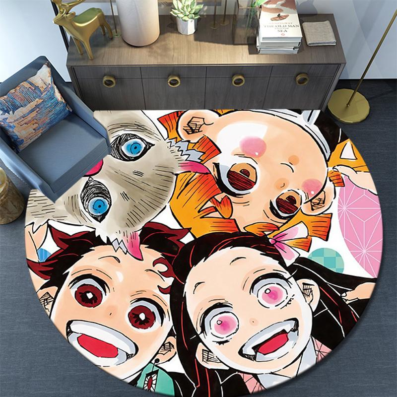 Demon Slayer Round Area Rug,Carpet Rug for Living Room Bedroom Sofa Playroom Decor,Non-slip Floor Mat