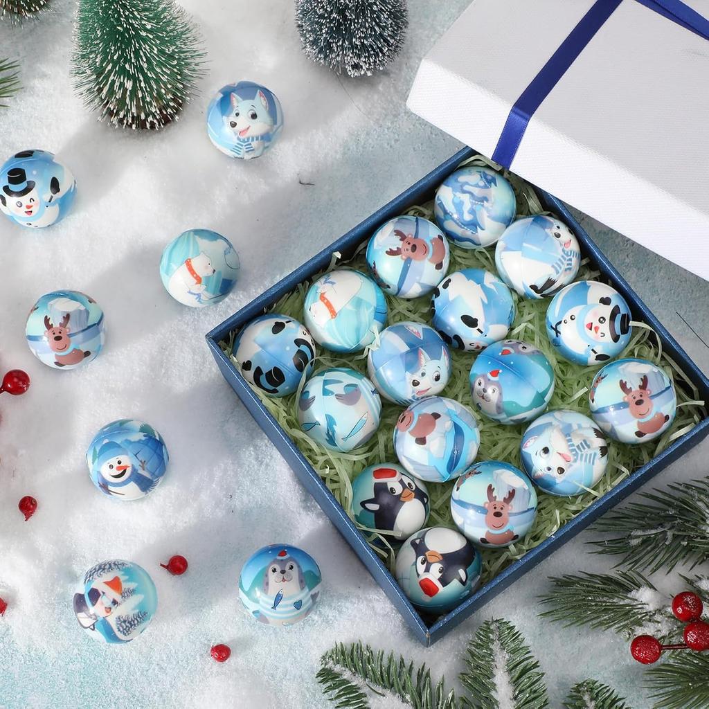 Liliful 60 Pcs Bulk Winter Stress Ball Snowman Penguin Stress Toys 12 Patterns Cute Sensory Stress Relief Toys Winter Holiday Party Favors Bag Filler