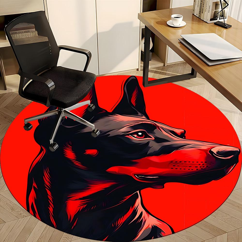 1pc Doberman, Portrait Office Round Area Rug, Mat Suitable ForOffice, Under Office Chairs Bedroom Living Room Home Decor, Room Deco