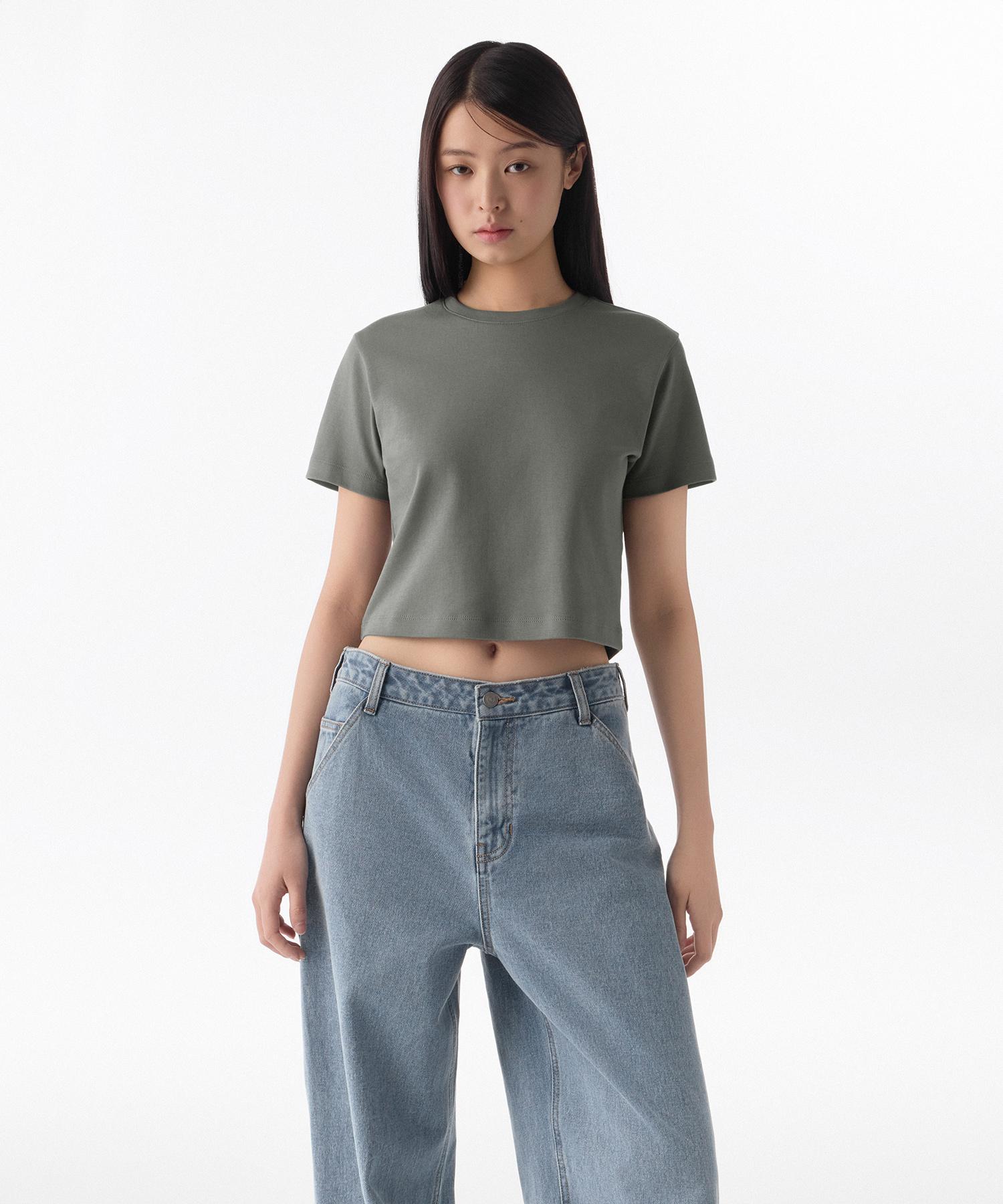 Musinsa Standard Woman Women S Crew Neck Crop T-Shirt [Khaki Gray] Khaki Gray/M