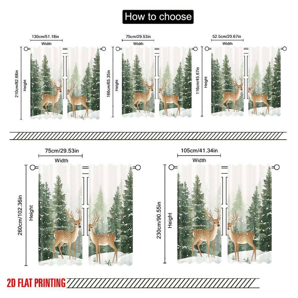 2pcs  2D plane printing Curtains&Window Treatment Deer Snow Pine Forest (2) Versatile Polyester (without rod) Home Decor for