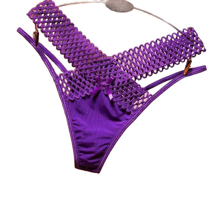 Women's Silk See-Through Low-Waist Thong with Thin Strap Cutout - Sexy French Design