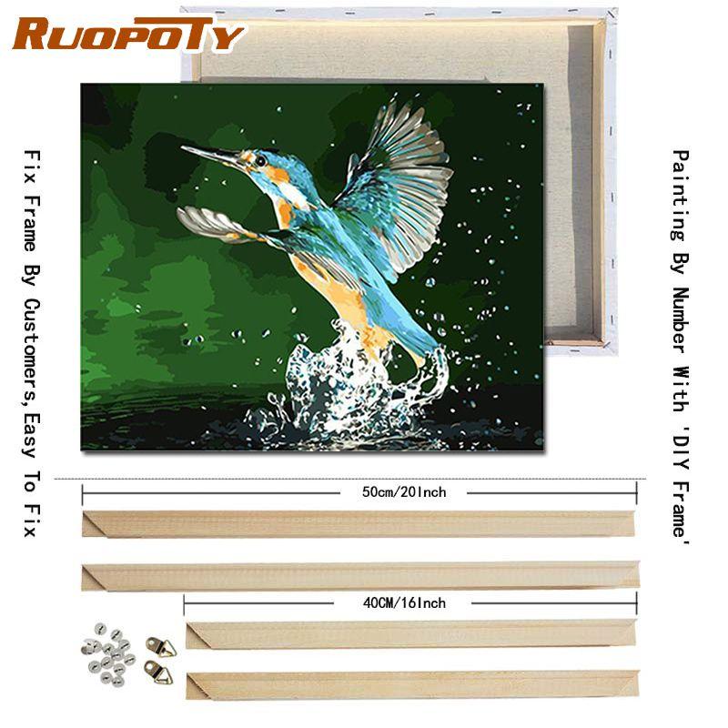 RUOPOTY S DIY rámem Zvířata Olejomalba DIY Malba podle čísel Moderní obraz na plátně Ručně malovaný domácí dekor 40x50cm