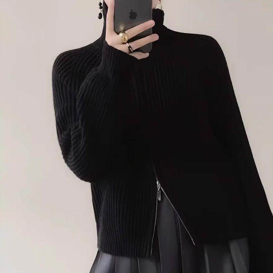 

Red Double Zipper Women s Sweater Coat - Loose Lazy Style Knit Cardigan for Winter/Autumn X-Large