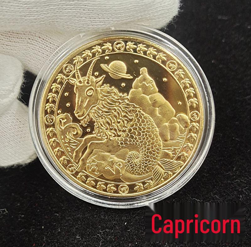 

Двенадцать Созвездий 3D Рельеф Золотая Памятная Медаль 40*1.5mm