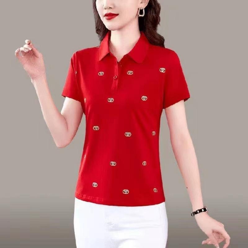 T-shirt for Women's New Style Middle-aged Mother Thin Short-sleeved T-style Young Ladder Polo Shirt Top
