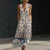 Sleeveless V Neck Floral Print Maxi Dress for Women Casual Bohemian Style Summer Long Sundress with Pockets