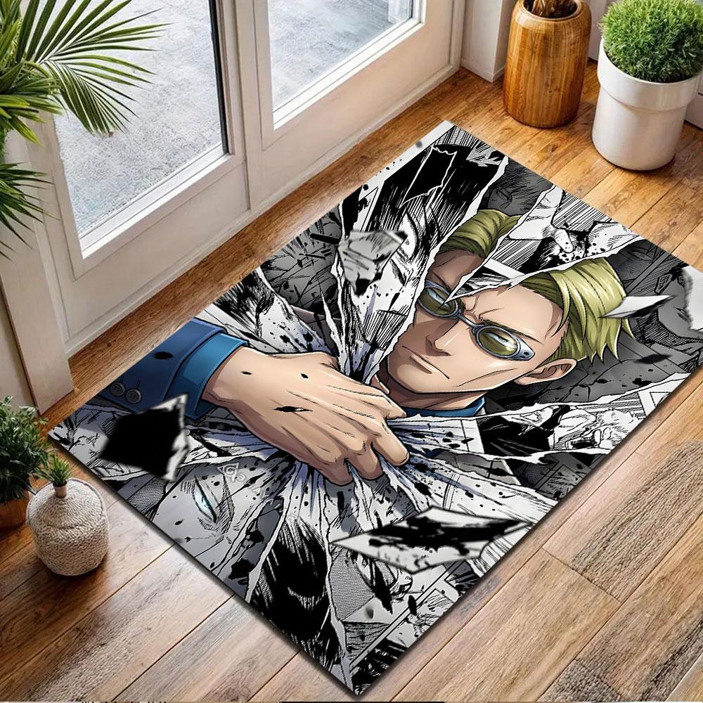 Manga Warrior with Shattered Panels Patterned Carpet, Non Slip Mat Suitable for Living Room and Bedroom Sofas
