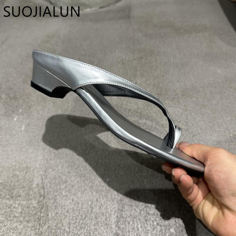 Fashion SUOJIALUN 2025 Summer New Brand Women Slipper Fashion Narrow Band Ladies Elegant Flip Flop Square Low Heel Dress Slides Shoes