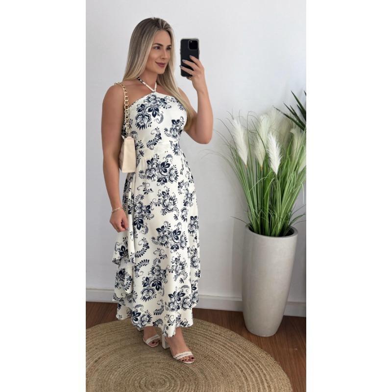 VEZFAA Modă Femei Vară Primăvară Fără Mâneci Gât Agățat Talie Înaltă Rochii Casual