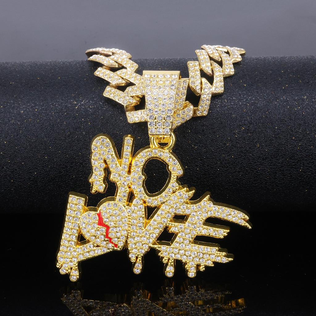 Collana con Ciondolo Lettera Amore NO AMORE Pieno di Diamanti Hip Hop Nicchia Street Hiphop Personalizzata Catena Cubana Gioielli di Moda