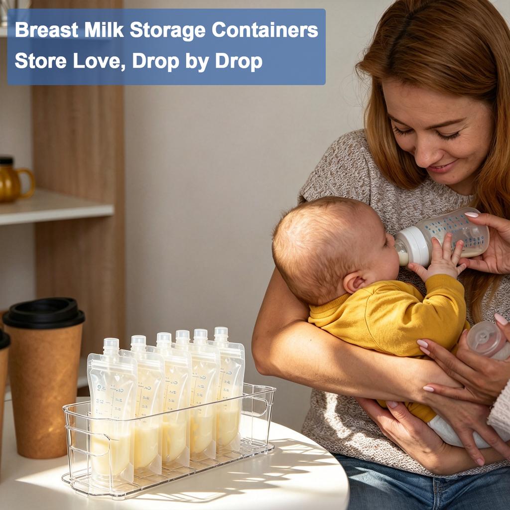 4 Pcs Breastfeeding Storage Container Clear Freezer Organizer Bins | Plastic Fridge Storage Container Breastfeeding Supplies For