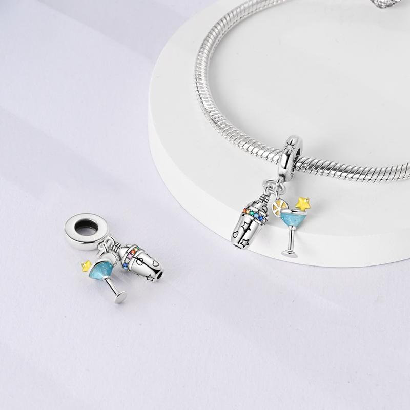 925 Silver Wine Charm Beads Pendant For Women DIY Jewelry Gift Original Bracelet Clasp Liquor Series