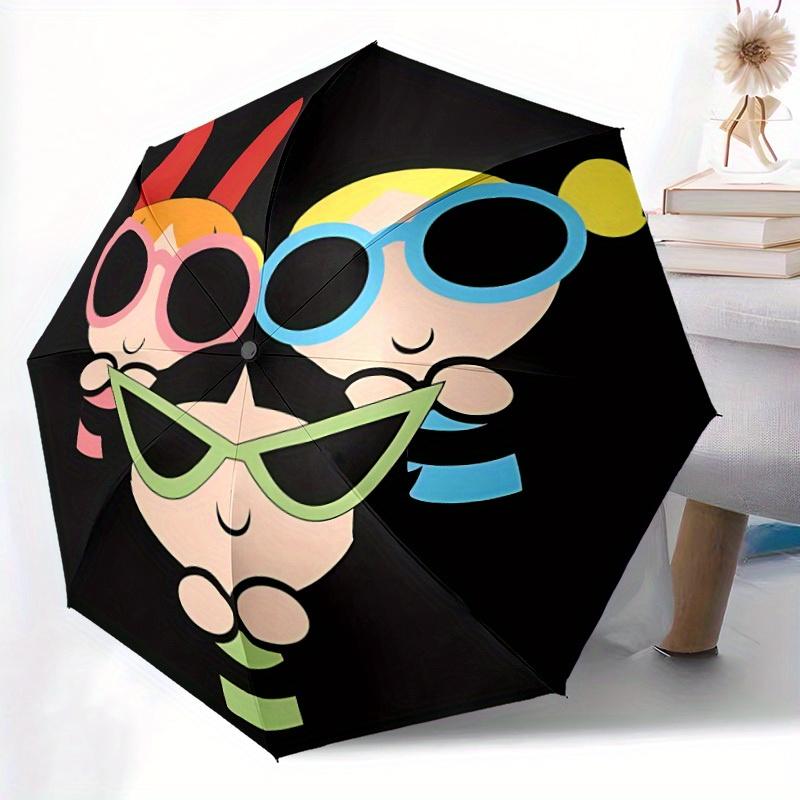 1pc Powerpuff Girls Automatic Open/close Folding Portable Umbrella with 8-Rib Structure for Women/Men, All-Season Use  A0901094