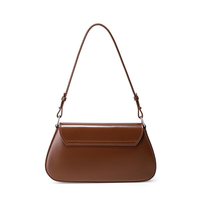 Genuine Cowhide Leather Women's Shoulder Bag, Stylish and Simple Underarm Flip Bag for Commuting, Shopping and Storage