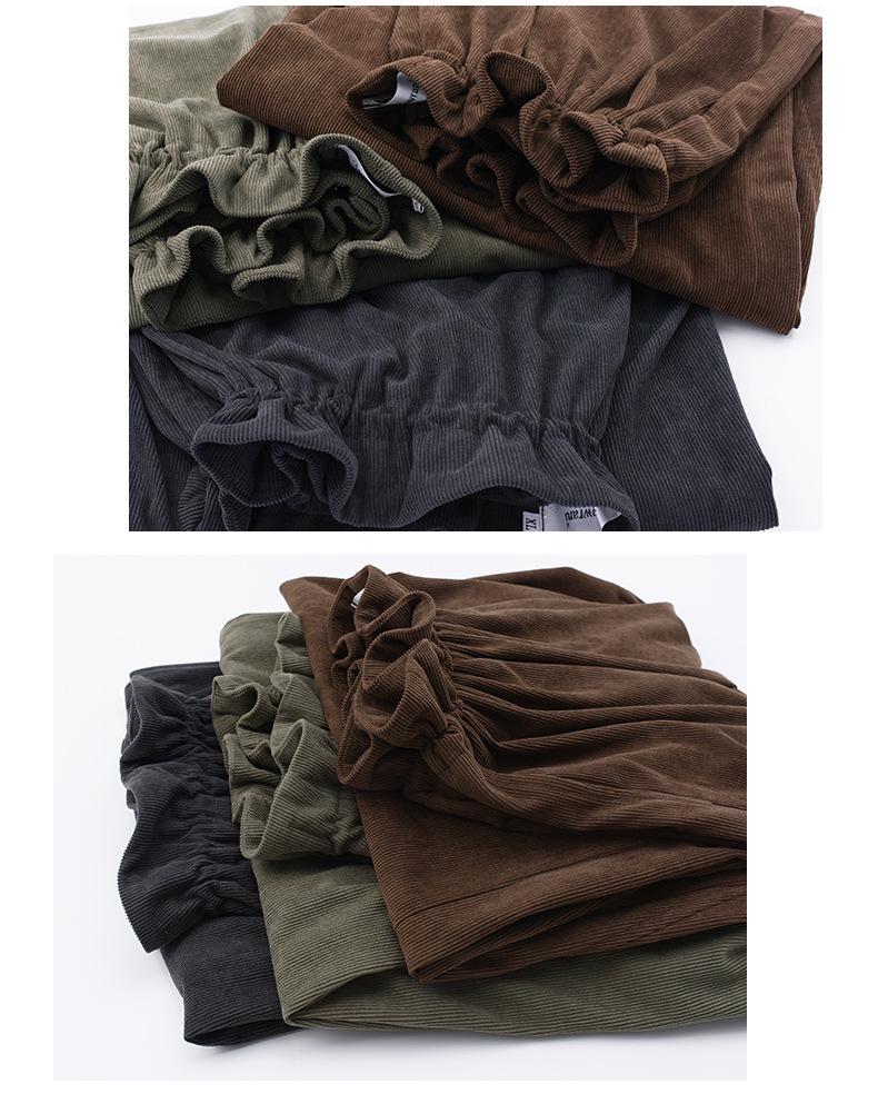 XHK2553 Large Winter Maillard Style Corduroy Pants - Elastic Waist, Retro, Plus Size