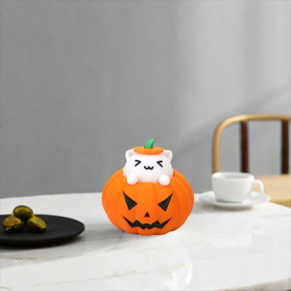 Cartoon 3D Printed Pumpkin Cat Statue Exquisite Miniature Sculpture Toy Figures  Party