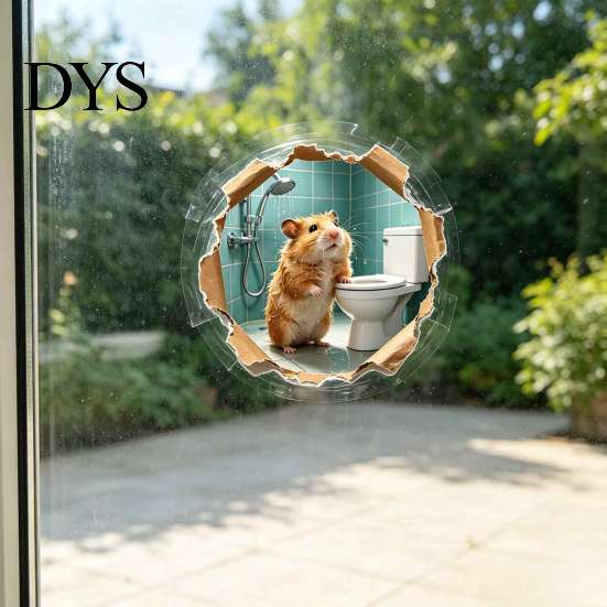 3D Realistic Animal Stickers Funny Hamster Hole Wall Decal Peel and Stick, Sticker with Waterproof PVC Art Effect, Cute for Bathroom Bedroom