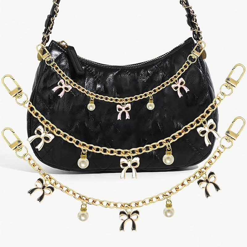 Yogodlns Chain Bag Handle Chain Bag Decoration Personality Bow Pendant Cute Bow Alloy Bag Chain