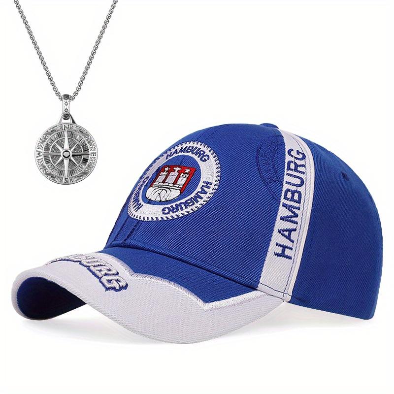 

2 шт. Мужская и женская вышитая бейсбольная кепка с подвеской в виде диска и компаса, комплект ожерелья, спортивная пара, мода, отдых, сотня матчей, солнцезащитная кепка с утиным язычком синий