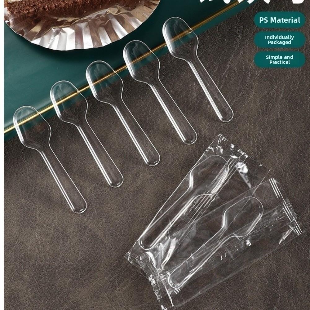 500pcs Disposable Transparent Tasting Spoon Lightweight Disposable Wrapped Spoon Birthday Party