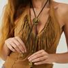 SHIXIN Ethnic Cowboy Hat Boots Pendant Long Necklace for Women Vintage PU Leather Chest Chain Necklace Jewelry On the Neck