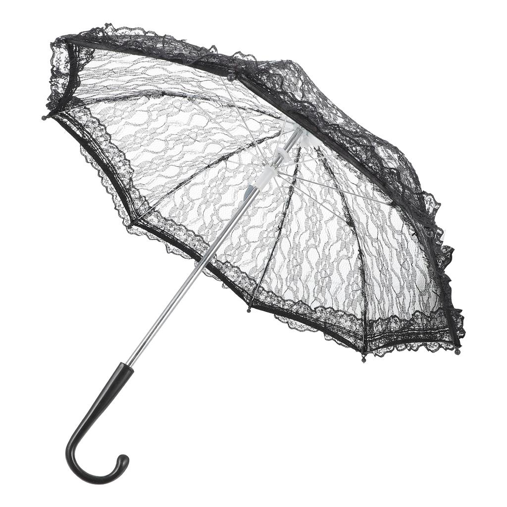 Damparaply Genomskinligt Bröllop Gotisk Svart Klänning Brudklänningar Vintage Spets Parasoll Broderi Bröllopsfest Fotografi Dekor