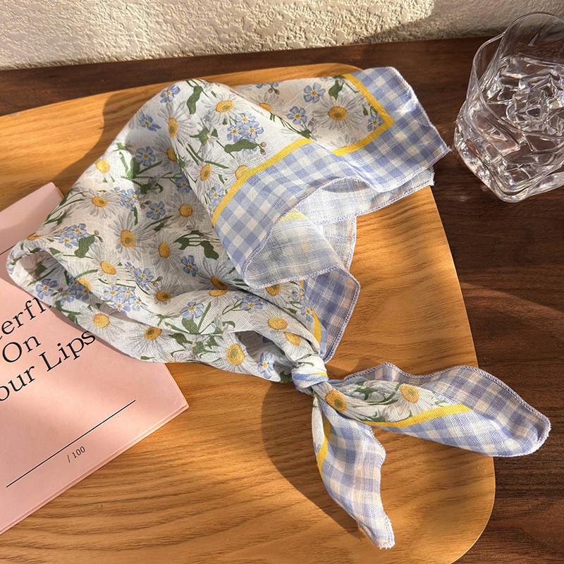 

Cloth Floral Square Scarf Headband Women Retro Bow Silk Scarf Versatile Fashion Hair Band Hair Accessories