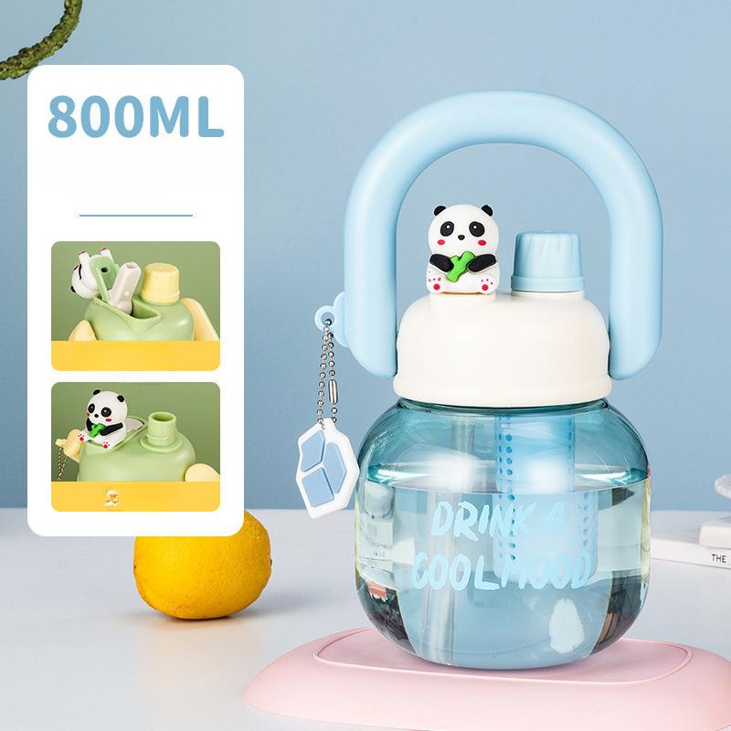 Cute Cartoon Panda 800ml Large Capacity Plastic Water Bottle With Handle Portable Straight Drink Cup For Children School Office
