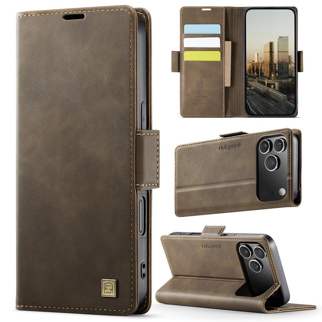 Dla iPhone 17 /17 Pro / 17 Pro Max / 17 Air. Etui portfelowe z przegródkami na karty i podpórką, skórzane etui z ochroną 360°