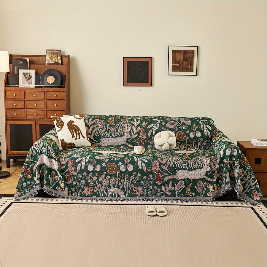 

1pc Jungle Bunny Pattern Sofa Towel All-cover Jacquard Sofa Throw Blanket With Tassels Couch Protector Four Seasons Universal S-70.87x51.18inch зелёный