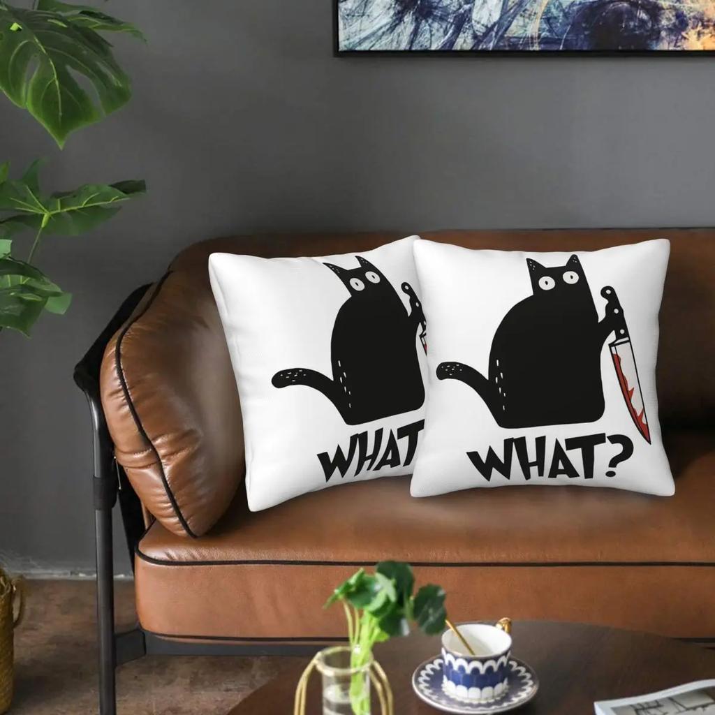 Cat What Murderous Black Cat With Knife 2 Pcs Square Pillowcase Pillow Cover Cushion Throw Pillow For Home Bedroom
