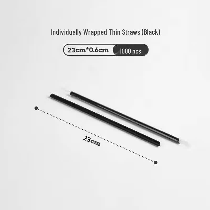 Handun Individually Wrapped Black Plastic Drinking Straws