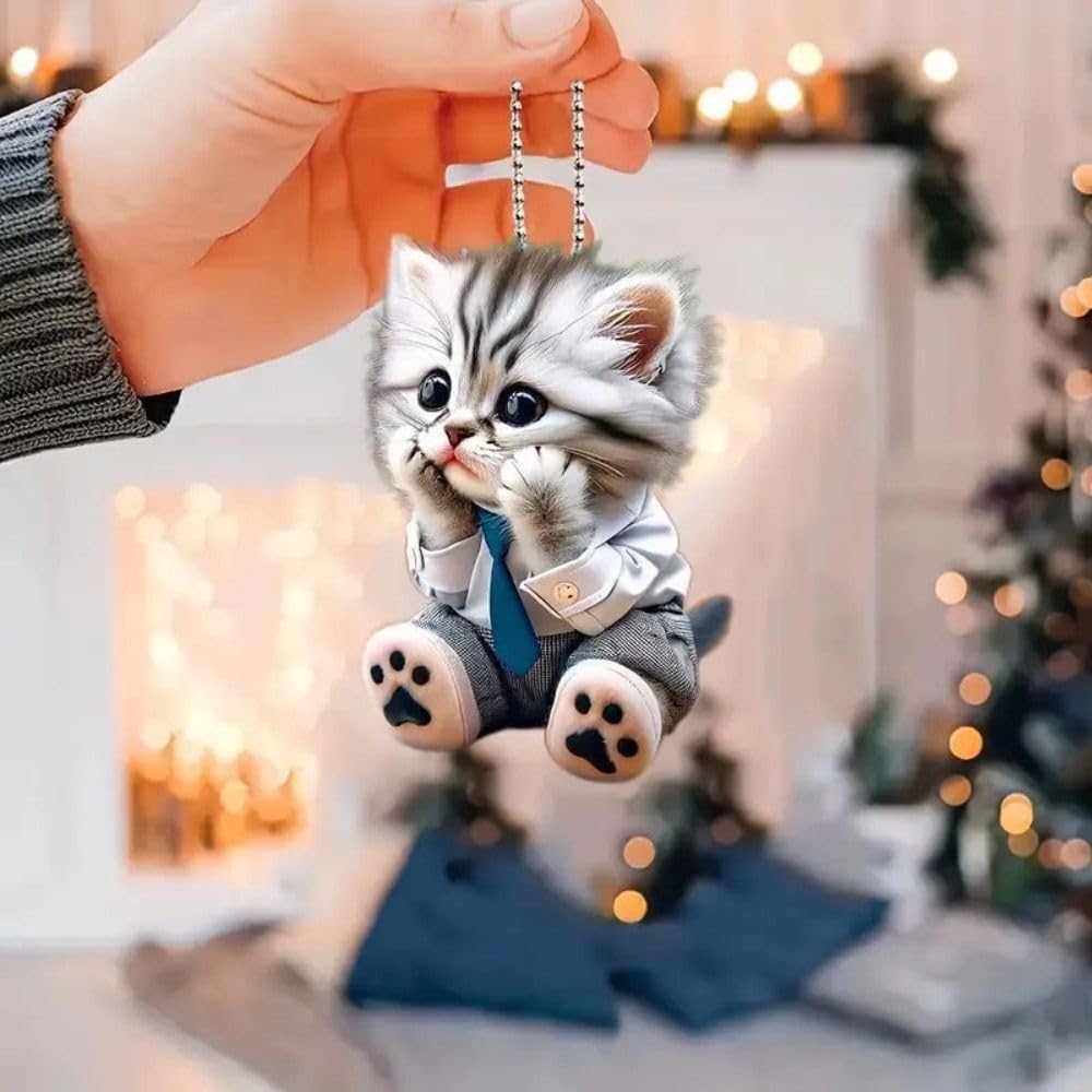 Cat Car Mirror Pendant Car Hanging Ornament Acrylic Rear View Mirror Car Interior Decoration Gift with Cartoon Chain