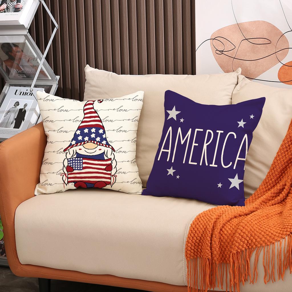 4pcs/Set Independence Day Letter Cover American Printed Sofa Cushion Cover Home Decoration New Linen Pillow Without Pillow Core