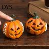 Pumpkin Figurines for Patio Spooky Lighted Figurine, Halloween Engraved Light-Up Resin Indoor Autumn Ornament Statue Tabletop Outdoor Garden