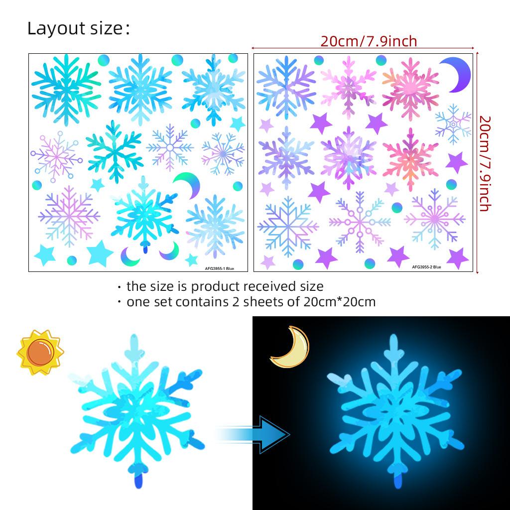 Luminous Christmas Wall Stickers 20 Snowflakes Moon Stars Self-Adhesive PVC for Bedroom Living Room Glass Home Decor