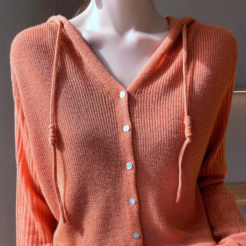 Hooded Cardigan for Women's Spring and Autumn New Loose and Versatile Long-sleeved Wool Hoodie Jacket Top